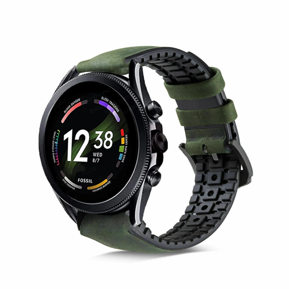 Strap-it® Strap-it Fossil Gen 6 - 44mm siliconen / leren bandje (zwart/groen)