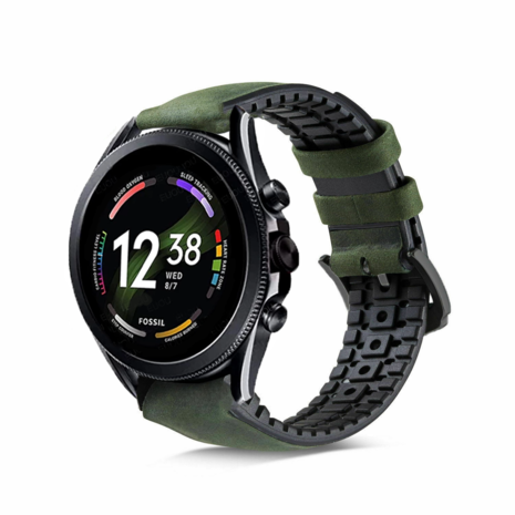 Strap-it® Strap-it Fossil Gen 6 - 44mm siliconen / leren bandje (zwart/groen)