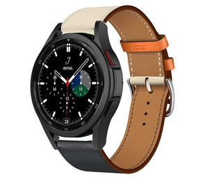 Strap-it® Samsung Galaxy Watch 4 Classic 46mm leren bandje (wit/donkerblauw)