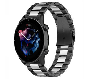 Strap-it® Amazfit GTR 3 (Pro) stalen band (zwart/zilver)