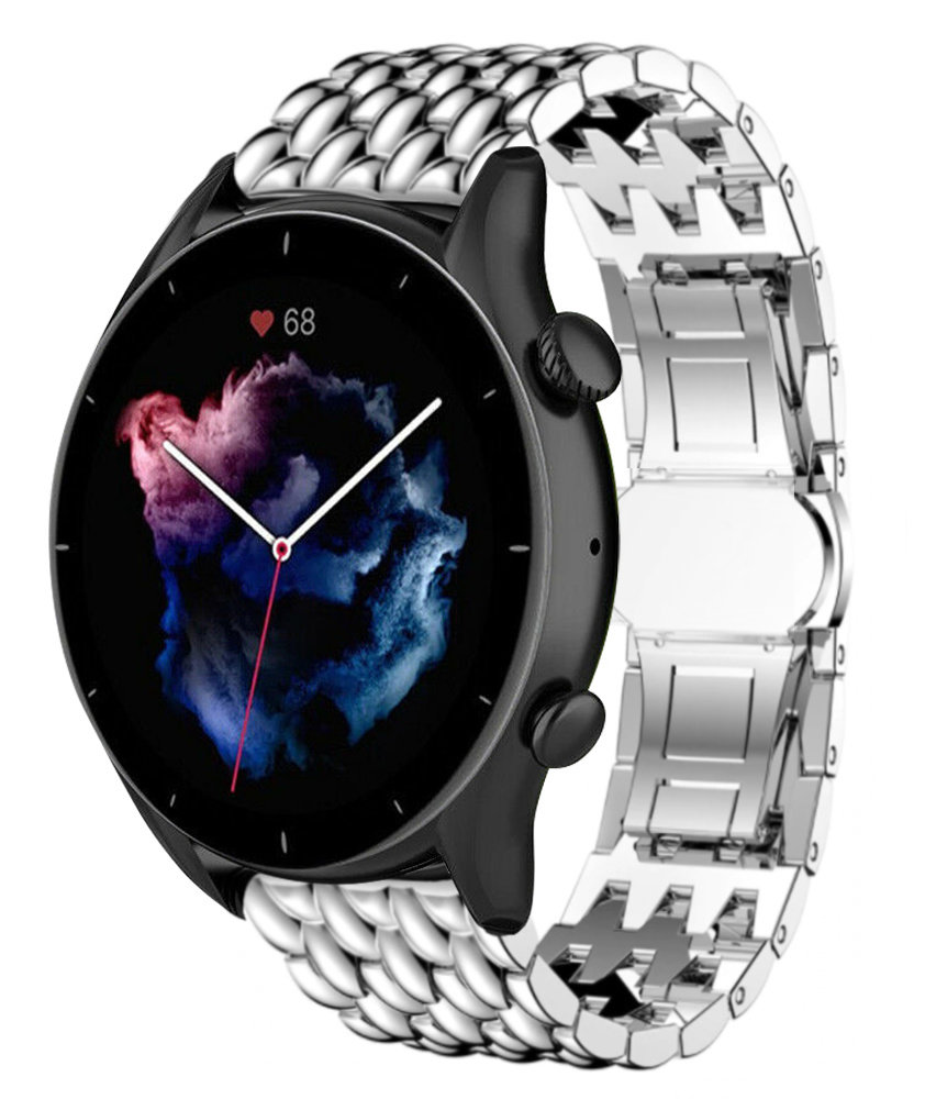 Strap-it® Strap-it Amazfit GTR 3 (Pro) stalen draak band (zilver)