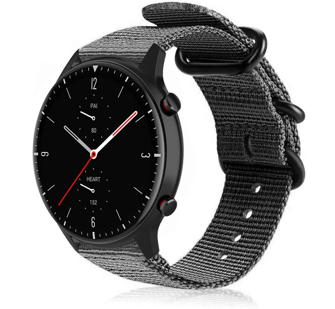 Strap-it® Strap-it Amazfit GTR 2 nylon gesp band (zwart)