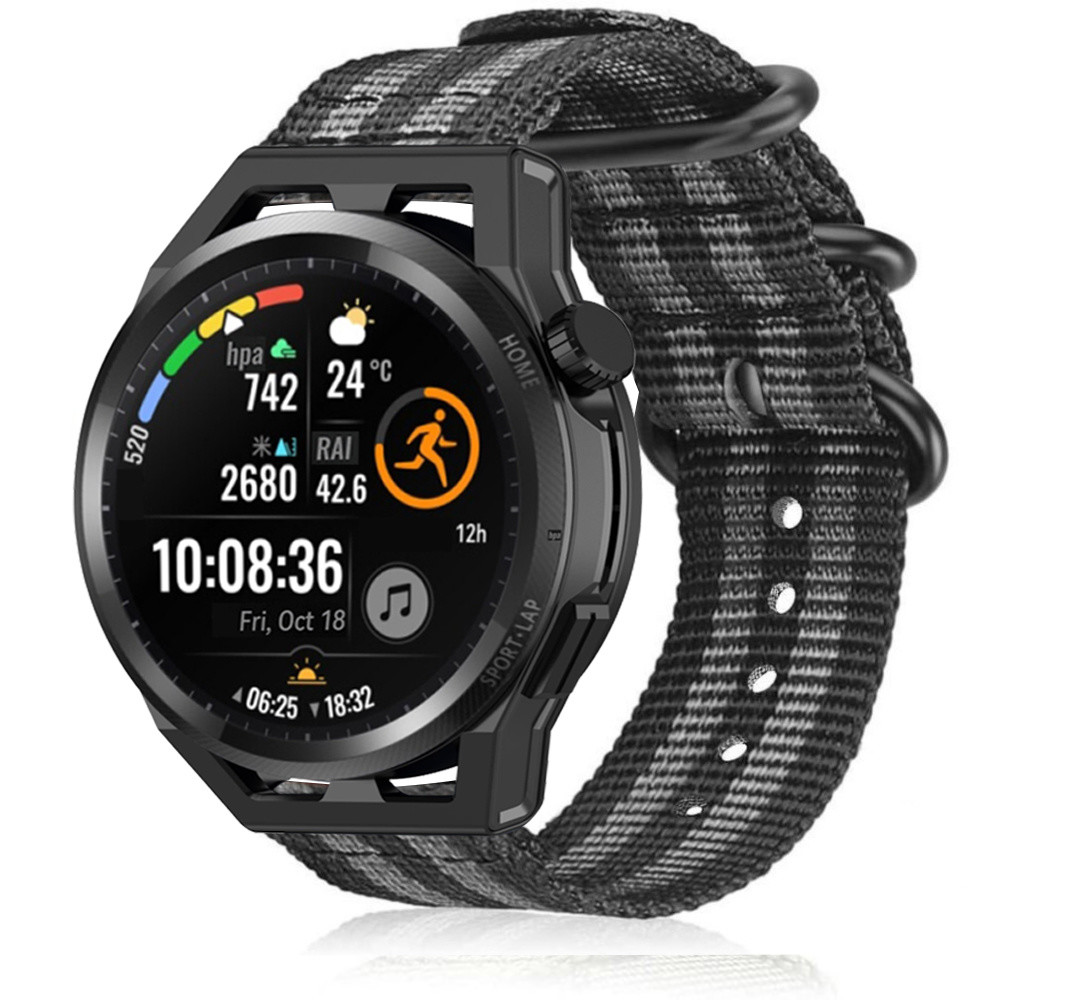Strap-it® Strap-it Huawei Watch GT Runner nylon gesp band (zwart/grijs) Strap-it® Strap-it Huawei Watch GT Runner nylon gesp band (zwart/grijs)