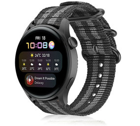 Strap-it® Huawei Watch 3 (Pro) nylon gesp band (zwart/grijs)