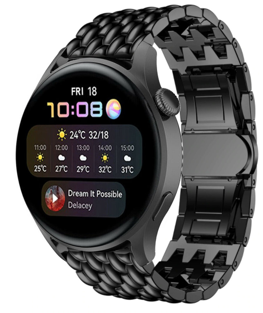 Strap-it® Strap-it Huawei Watch 3 (Pro) stalen draak band (zwart)
