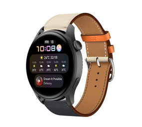 Strap-it® Huawei Watch 3 (Pro) leren band (wit/donkerblauw)