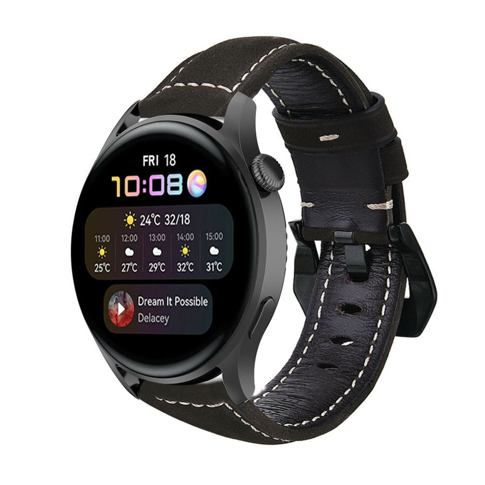 Strap-it® Strap-it Huawei Watch 3 (Pro) leren band (zwart)