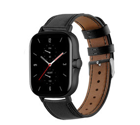Strap-it® Amazfit GTS 2 bandje leer (strak-zwart)