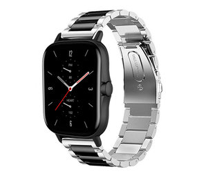 Strap-it® Amazfit GTS 2 stalen band (zilver/zwart)
