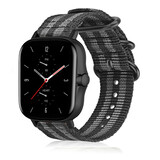 Strap-it® Amazfit GTS 2 nylon gesp band (zwart/grijs)
