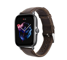 Strap-it® Amazfit GTS 3 leren bandje (donkerbruin) Strap-it® Amazfit GTS 3 leren bandje (donkerbruin)