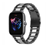 Strap-it® Amazfit GTS 3 stalen band (zwart/zilver) Strap-it® Amazfit GTS 3 stalen band (zwart/zilver)