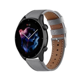 Strap-it® Amazfit GTR 3 (Pro) bandje leer (grijs) Strap-it® Amazfit GTR 3 (Pro) bandje leer (grijs)