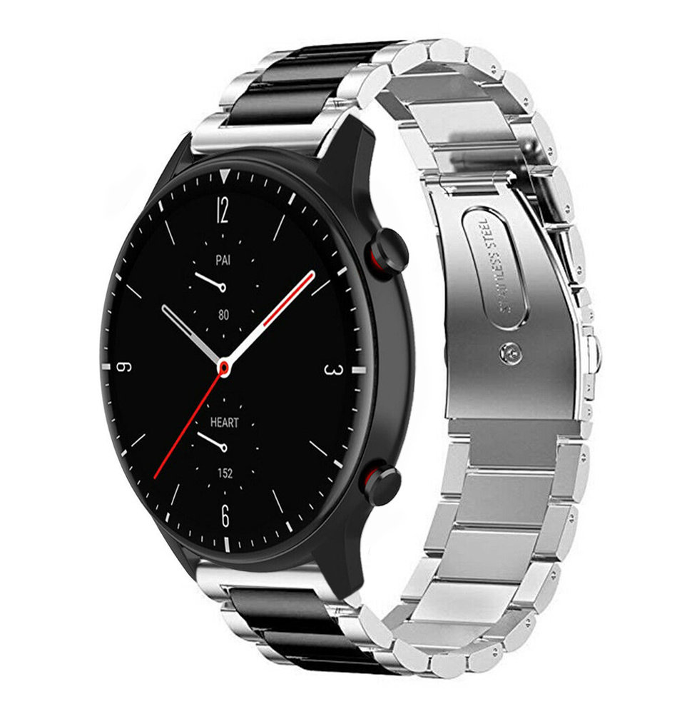 Strap-it® Strap-it Amazfit GTR 2 stalen band (zilver/zwart)