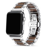 Strap-it® Apple Watch stalen/houten bandje (zilver/bruin)