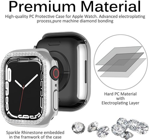 Strap-it® Strap-it Apple Watch 7/8/9 Diamond PC hard case 41mm (zilver)