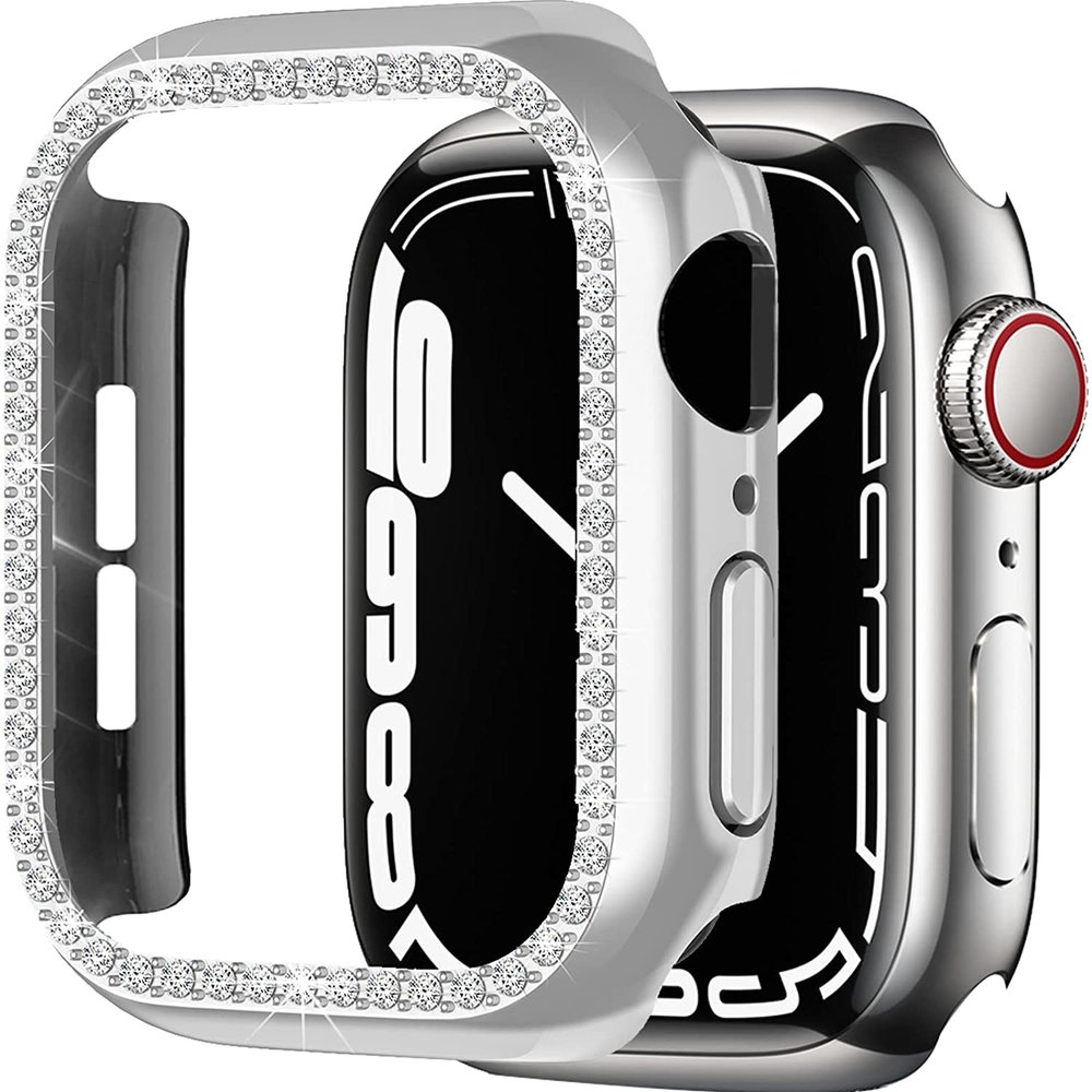 Strap-it® Strap-it Apple Watch 7/8/9 Diamond PC hard case 41mm (zilver)
