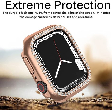 Strap-it® Strap-it Apple Watch 7/8/9 Diamond PC hard case 45mm (rosé goud)