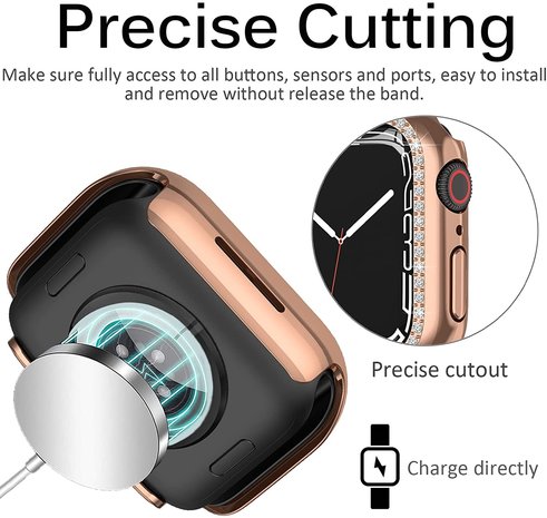 Strap-it® Strap-it Apple Watch 7/8/9 Diamond PC hard case 45mm (rosé goud)