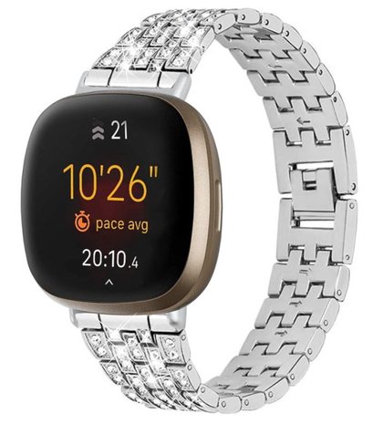 Strap-it® Strap-it Silver Diamond Fitbit Versa 3 bandje