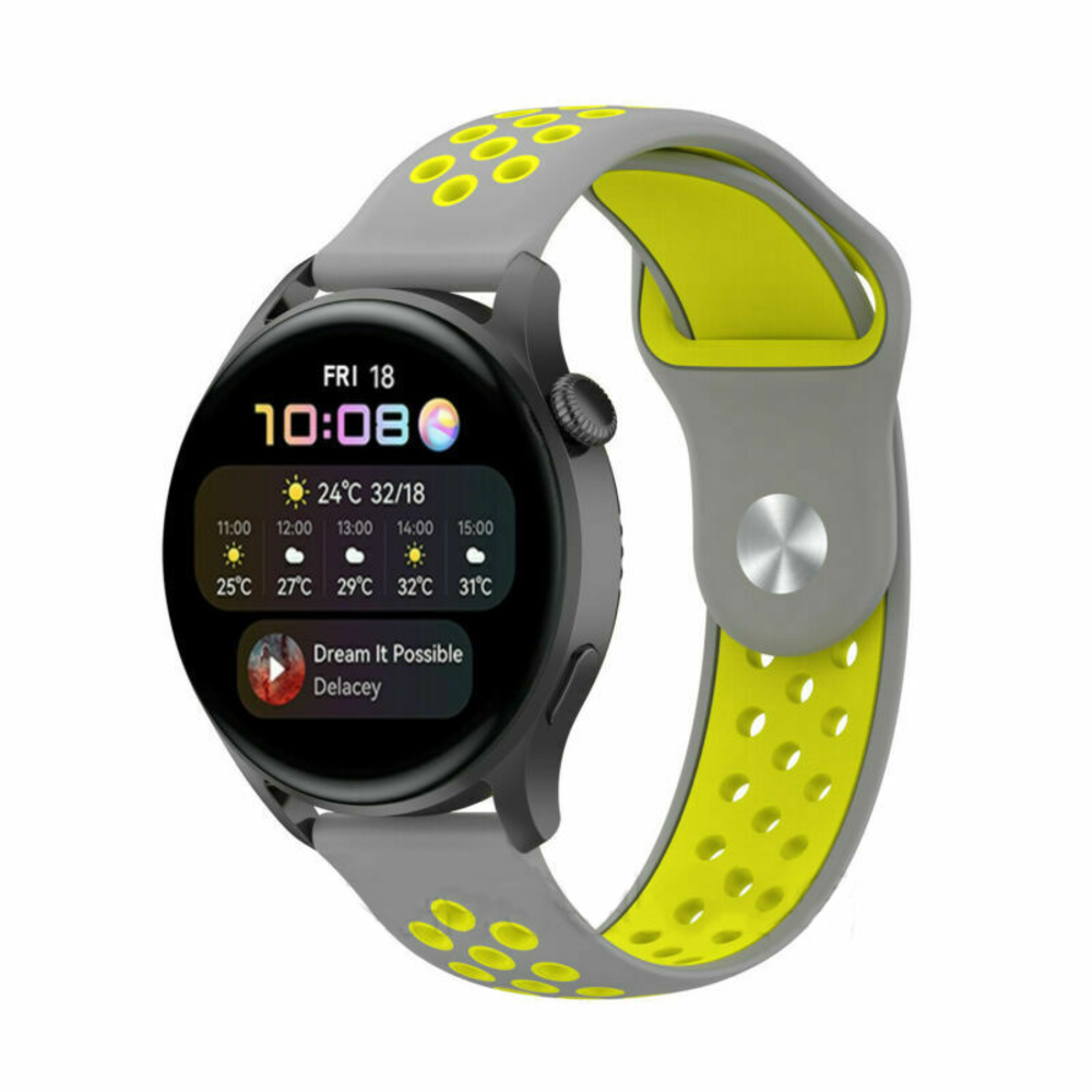 Strap-it® Strap-it Huawei Watch 3 (Pro) sport band (grijs/geel) Strap-it® Strap-it Huawei Watch 3 (Pro) sport band (grijs/geel)