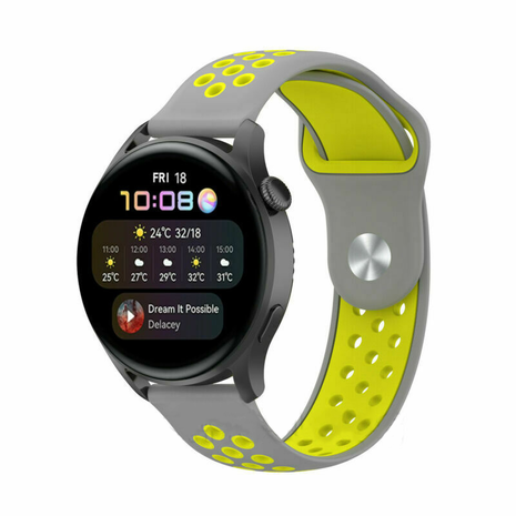 Strap-it® Strap-it Huawei Watch 3 (Pro) sport band (grijs/geel) Strap-it® Strap-it Huawei Watch 3 (Pro) sport band (grijs/geel)