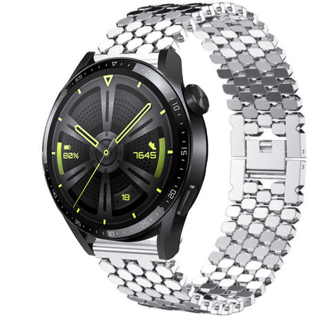 Strap-it® Strap-it Huawei Watch GT 3  46mm stalen vis band (zilver)