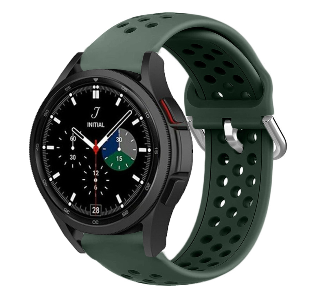 Strap-it® Strap-it Samsung Galaxy Watch 4 Classic 46mm siliconen bandje met gaatjes (Legergroen) Strap-it® Strap-it Samsung Galaxy Watch 4 Classic 46mm siliconen bandje met gaatjes (Legergroen)