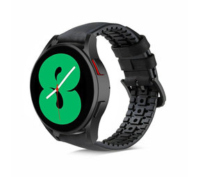 Strap-it® Samsung Galaxy Watch 4 44mm siliconen / leren bandje  (zwart)