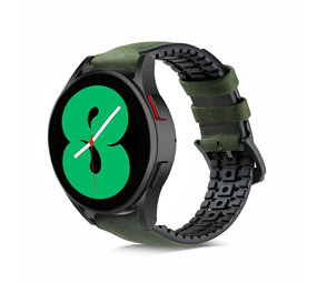Strap-it® Samsung Galaxy Watch 4 44mm siliconen / leren bandje (groen)