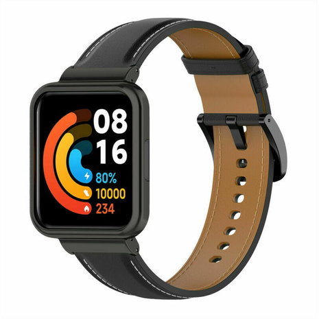 Strap-it® Strap-it Redmi Watch 2 Lite leren bandje (zwart)