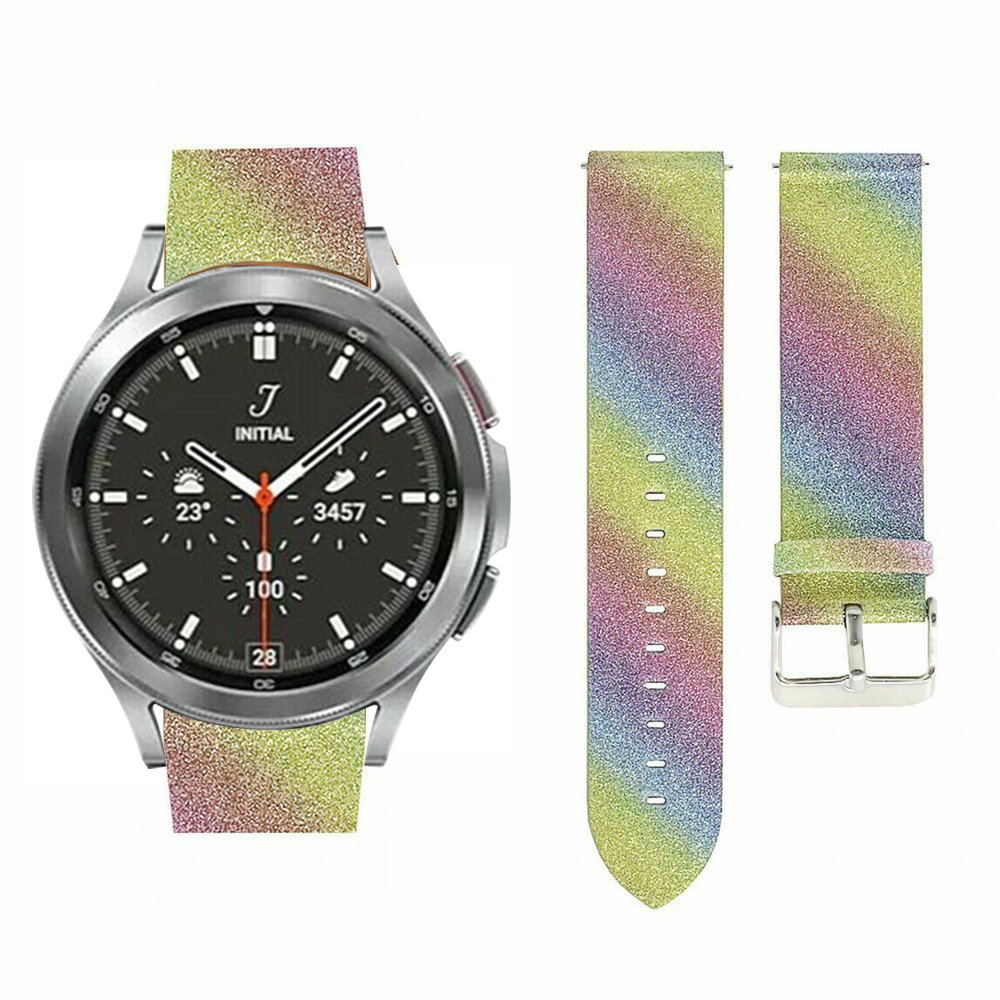 Strap-it® Strap-it Samsung Galaxy Watch 4 Classic leren glitter bandje (regenboog)