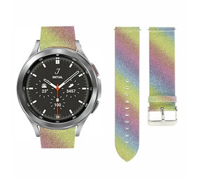 Strap-it® Samsung Galaxy Watch 4 Classic leren glitter bandje (regenboog)