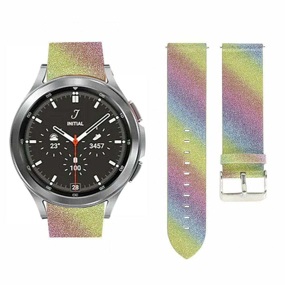 Strap-it Samsung Galaxy Watch 4 Classic leren glitter bandje (regenboog)