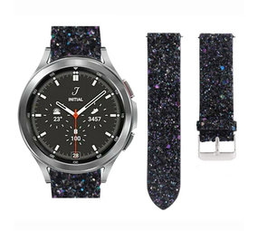 Strap-it® Samsung Galaxy Watch 4 Classic 46mm leren glitter bandje (zwart)