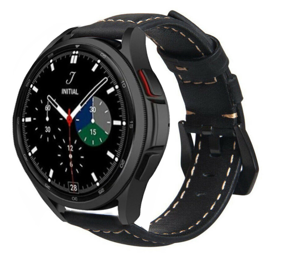 Strap-it® Strap-it Samsung Galaxy Watch 4 Classic 42mm leren bandje (zwart) Strap-it® Strap-it Samsung Galaxy Watch 4 Classic 42mm leren bandje (zwart)