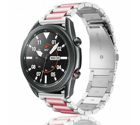 Strap-it® Samsung Galaxy Watch 3 45mm stalen band (zilver/roze)