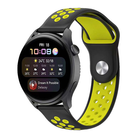 Strap-it® Strap-it Huawei Watch 3 (Pro) sport band (zwart/geel)