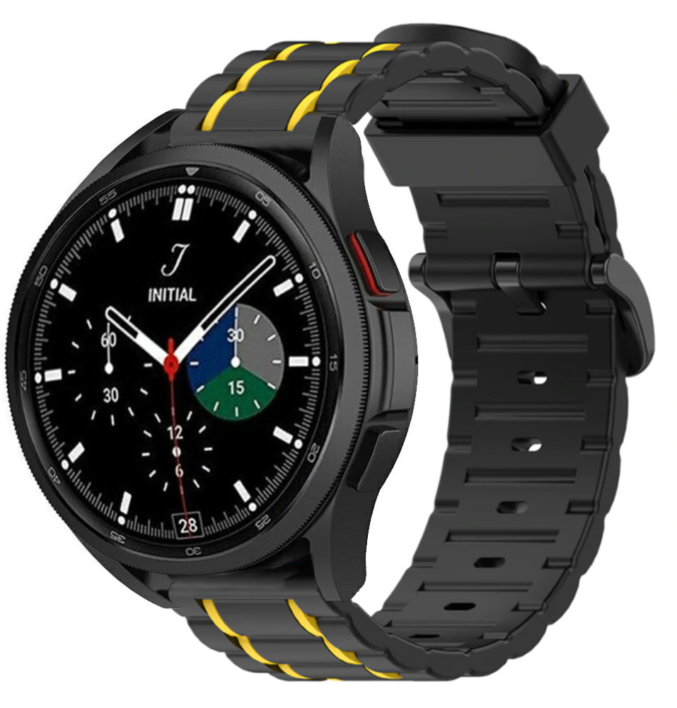 Strap-it® Strap-it Samsung Galaxy Watch 4 classic 42mm sport gesp band (zwart/geel)