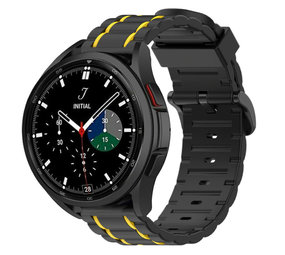 Strap-it® Samsung Galaxy Watch 4 classic 46mm sport gesp band (zwart/geel) Strap-it® Samsung Galaxy Watch 4 classic 46mm sport gesp band (zwart/geel)