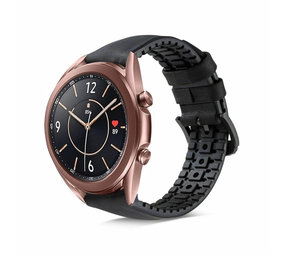 Strap-it® Samsung Galaxy Watch 3 41mm siliconen / leren bandje  (zwart)