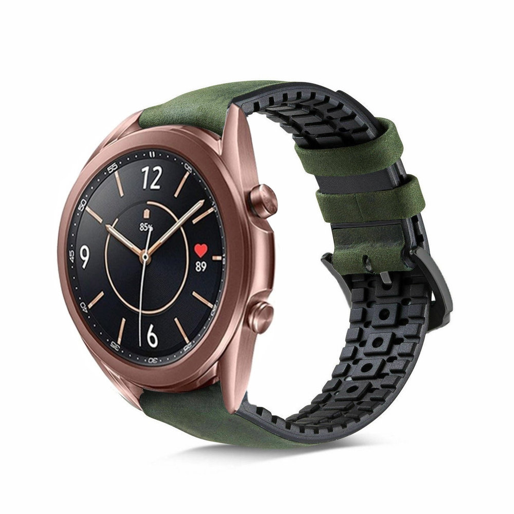 Strap-it® Strap-it Samsung Galaxy Watch 3 41mm siliconen / leren bandje (groen)