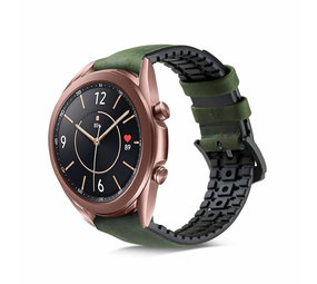 Strap-it® Samsung Galaxy Watch 3 41mm siliconen / leren bandje (groen)