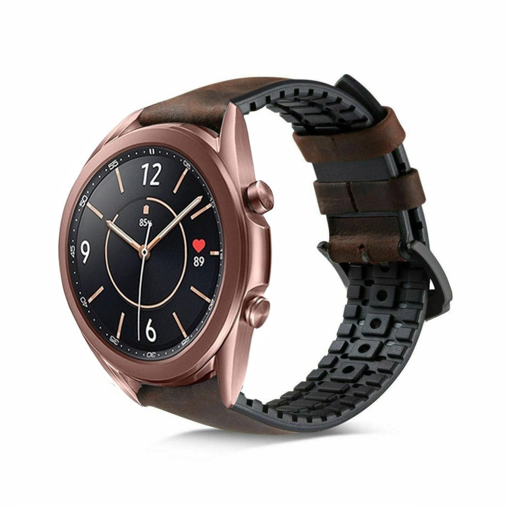 Strap-it® Strap-it Samsung Galaxy Watch 3 41mm siliconen / leren bandje (bruin)