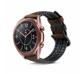 Strap-it® Samsung Galaxy Watch 3 41mm siliconen / leren bandje (bruin)