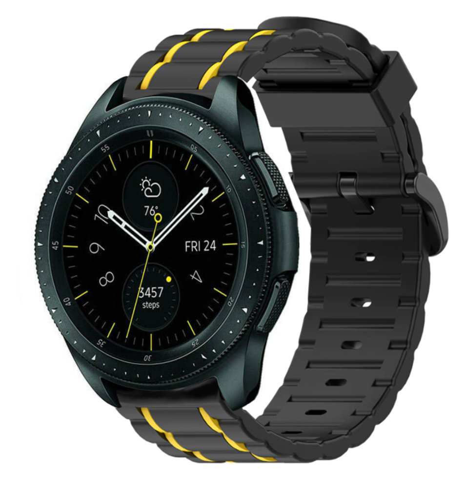 Strap-it® Strap-it Samsung Galaxy Watch 42 mm sport gesp band (zwart/geel)