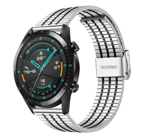 Huawei Watch GT 2 roestvrij stalen band zilver zwart Smartwatchbanden