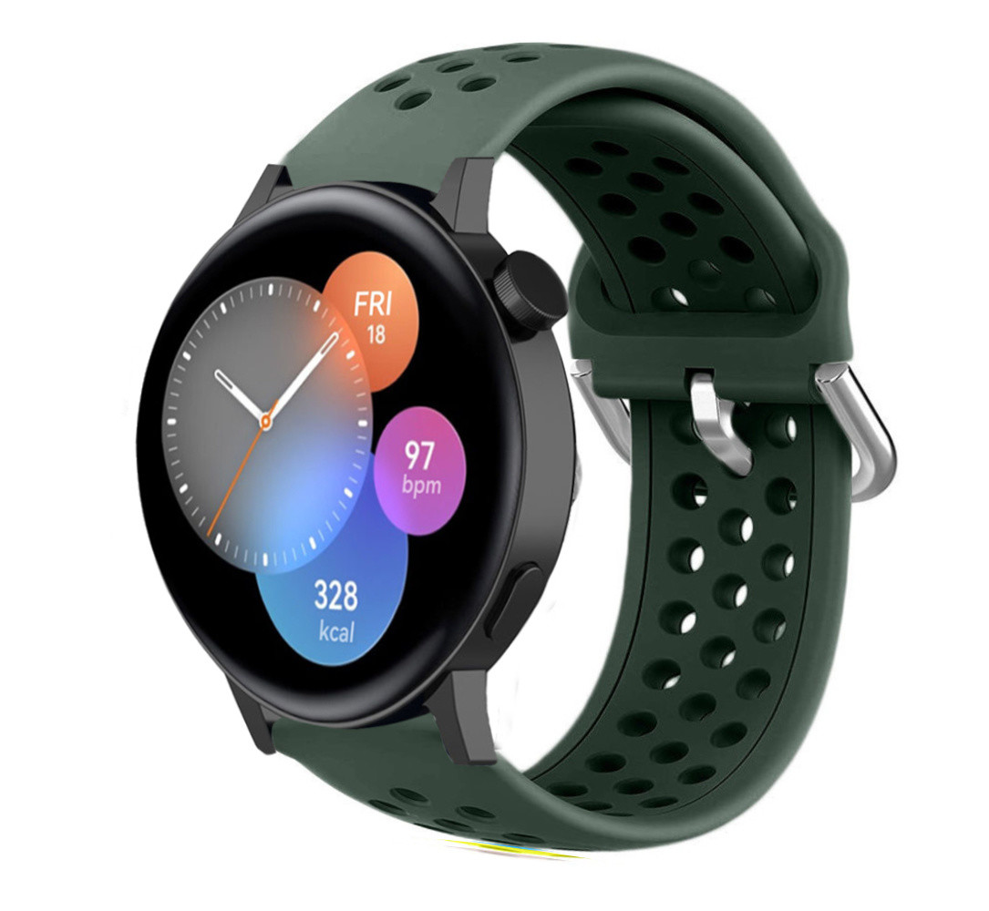 Strap-it® Strap-it Huawei Watch GT 3 42mm siliconen bandje met gaatjes (legergroen)