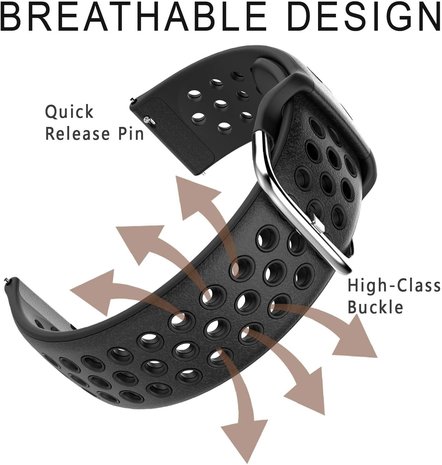 Strap-it® Strap-it Xiaomi Mi Watch siliconen bandje met gaatjes (zwart)