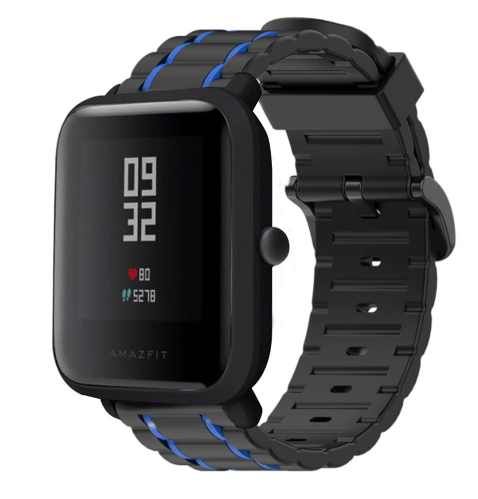 Strap-it® Strap-it Xiaomi Amazfit Bip sport gesp band (zwart/blauw) Strap-it® Strap-it Xiaomi Amazfit Bip sport gesp band (zwart/blauw)